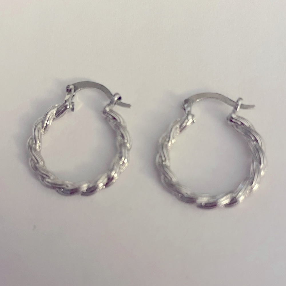 Twisted Sterling Silver 1” Hoop Earrings - New